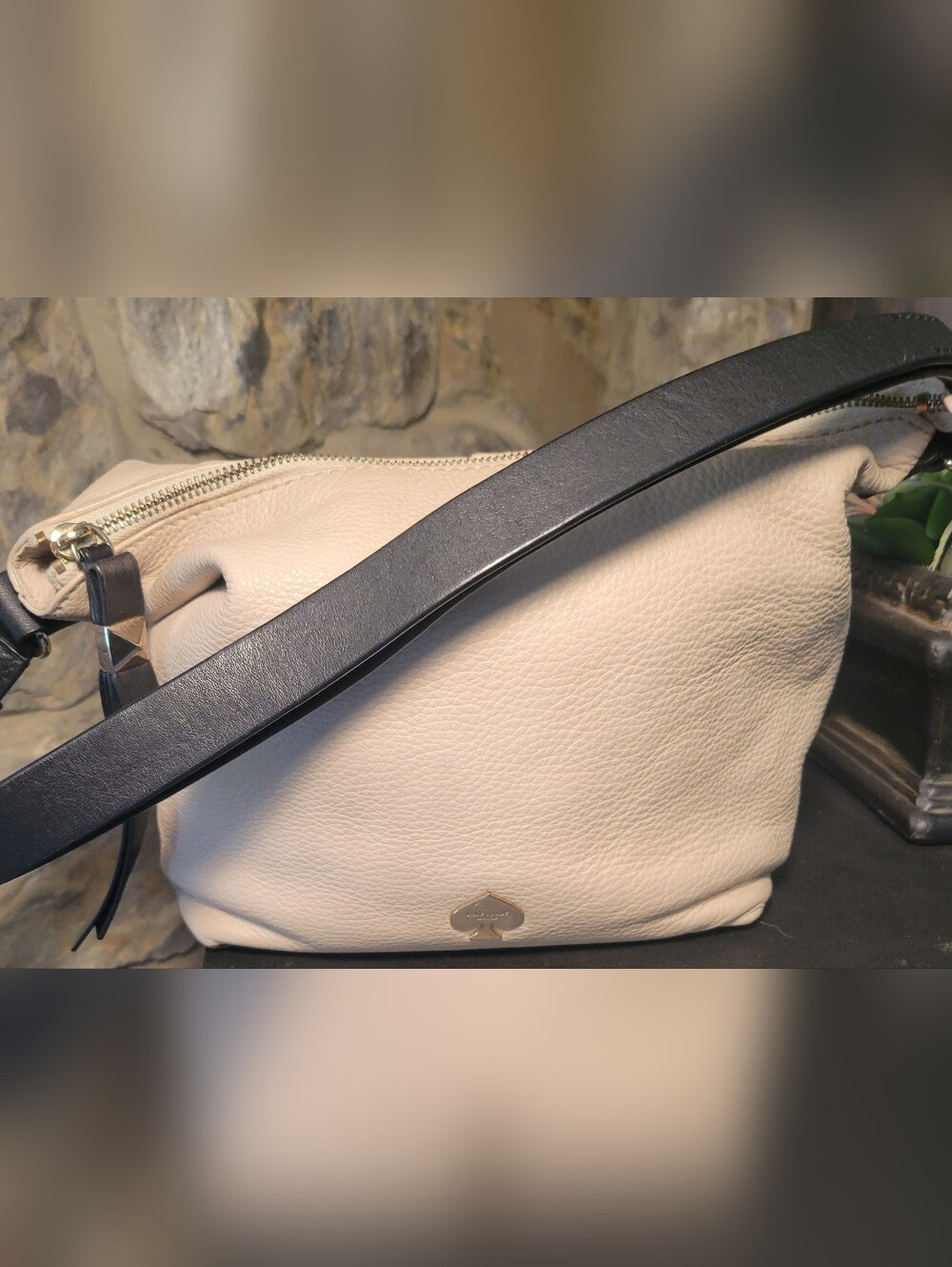 Kate Spade New York Pebbled Leather Colorblock Crossbody Shoulder Cream Black